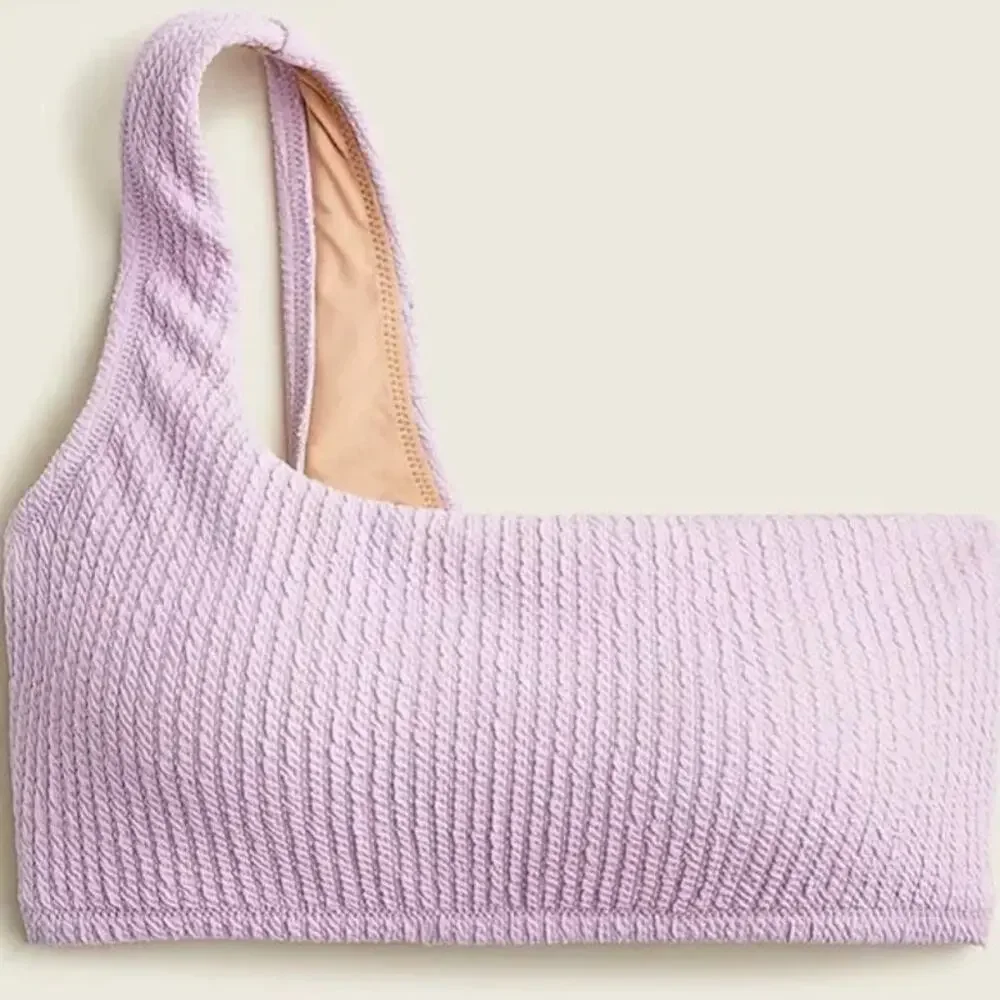 New J. Crew Lilac Purple Textured One Shoulder Bikini Swim Bathing Suit Top 2X